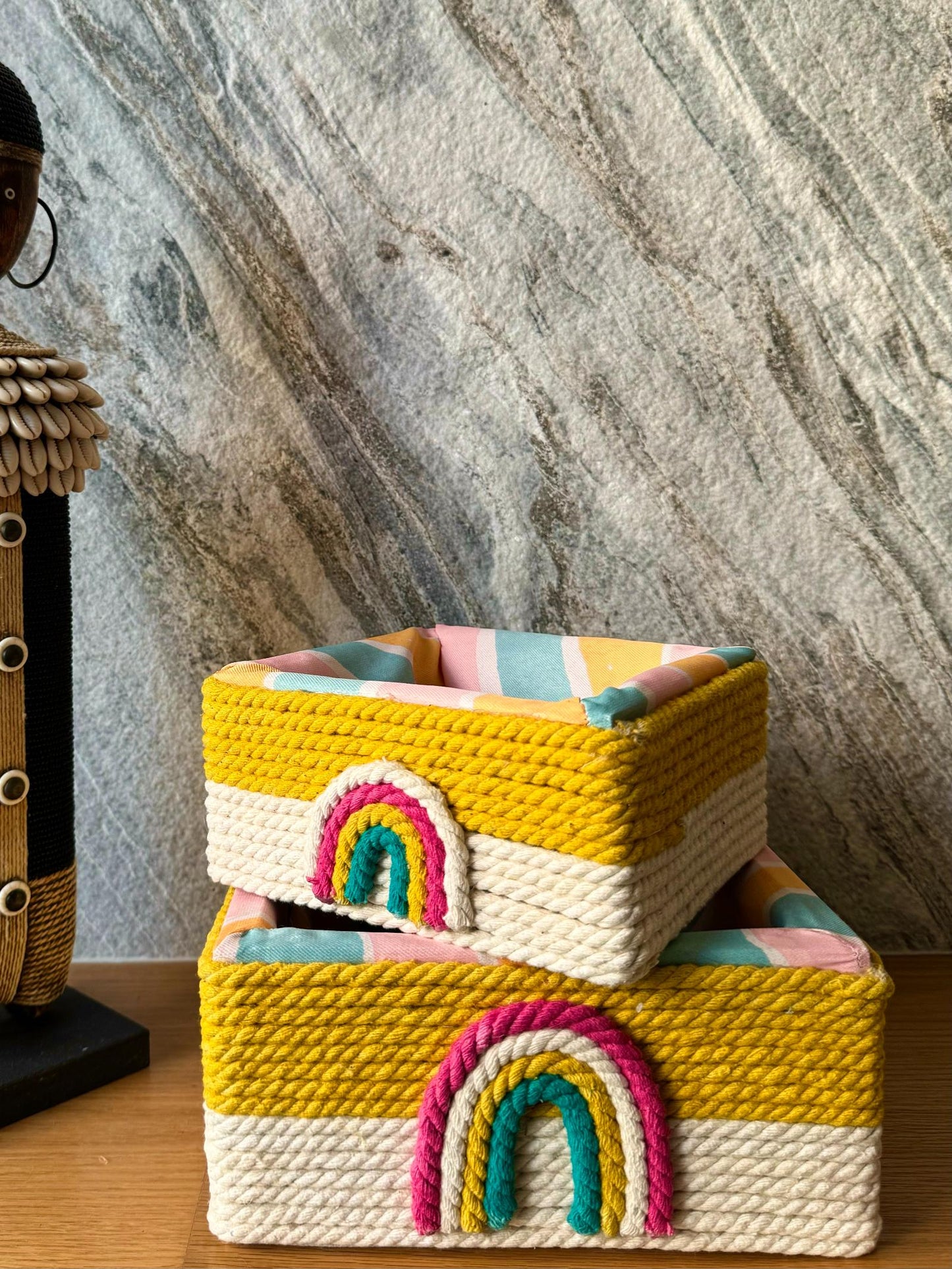 (Set of 2) Rainbow Rope Basket Set