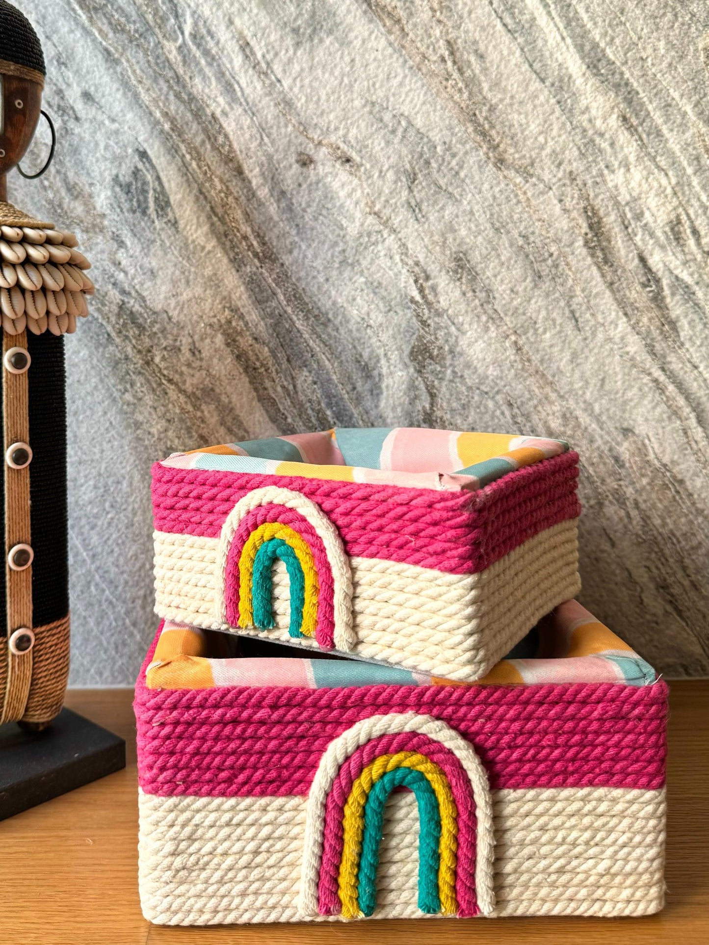 (Set of 2) Rainbow Rope Basket Set